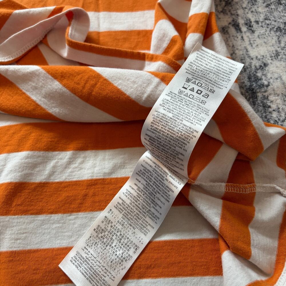 Guess Los Angeles Men's Striped T-Shirt Orange White Embroidered Logo Sz Medium - Picture 8 of 10